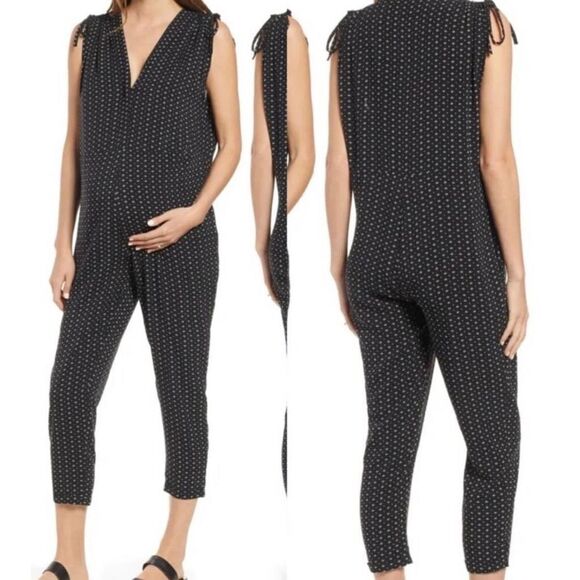 Hatch The Twilight Maternity Postpartum Jumpsuit: Black White Batik Floral sz P - Picture 1 of 4
